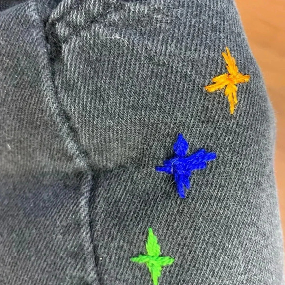 Vintage Lee reworked hand embroidered black denim jean cut off high waist shorts - Picture 12 of 13